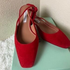 Aquazzura Suede Bow Accents Slingback Sandals Women's Size: 7| IT 37